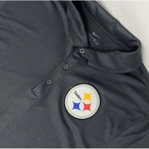 Pittsburgh Steelers Polo‎ Shirt Mens Medium Gray Nike Dri Fit NFL Football EUC